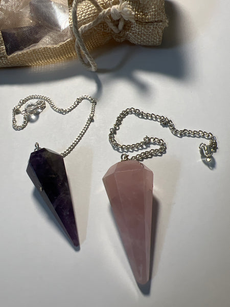 Quartz Rose or Amethyst 8” pendulum